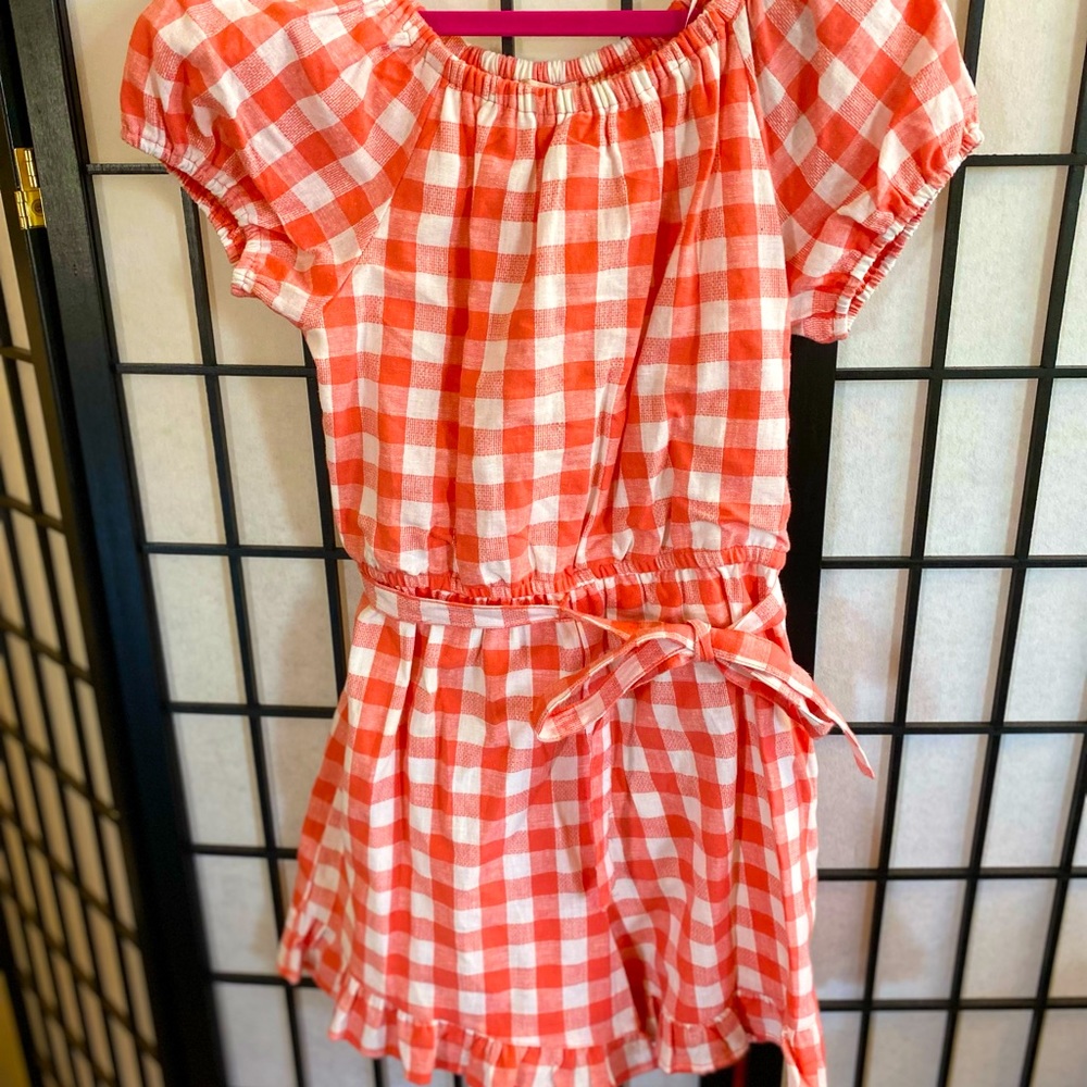 GB Girls Summer Romper short set one-piece sz L  Gingham coral and white
